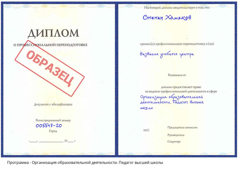 Организация образовательной деятельности. Педагог высшей школы Кумертау