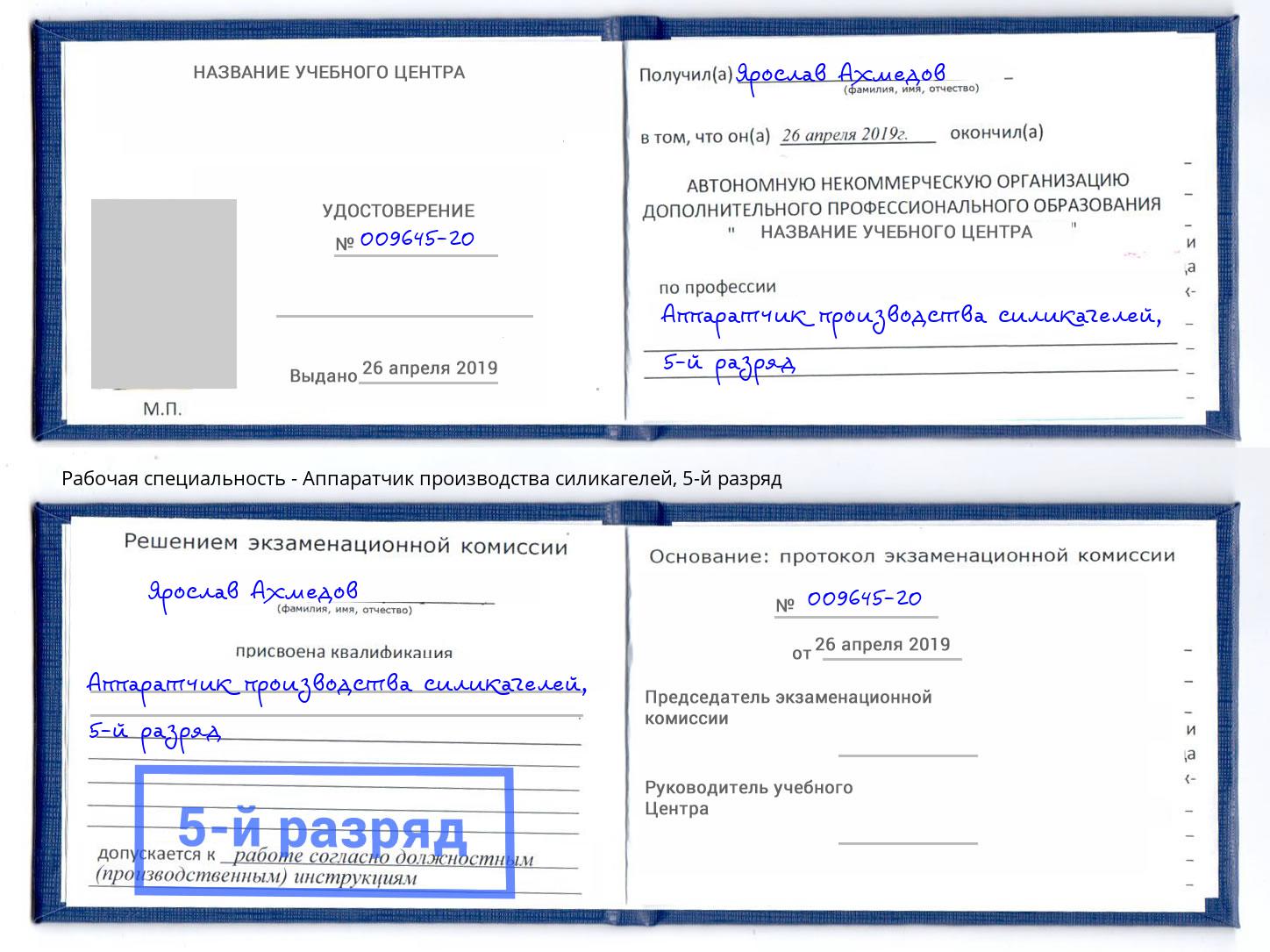 корочка 5-й разряд Аппаратчик производства силикагелей Кумертау