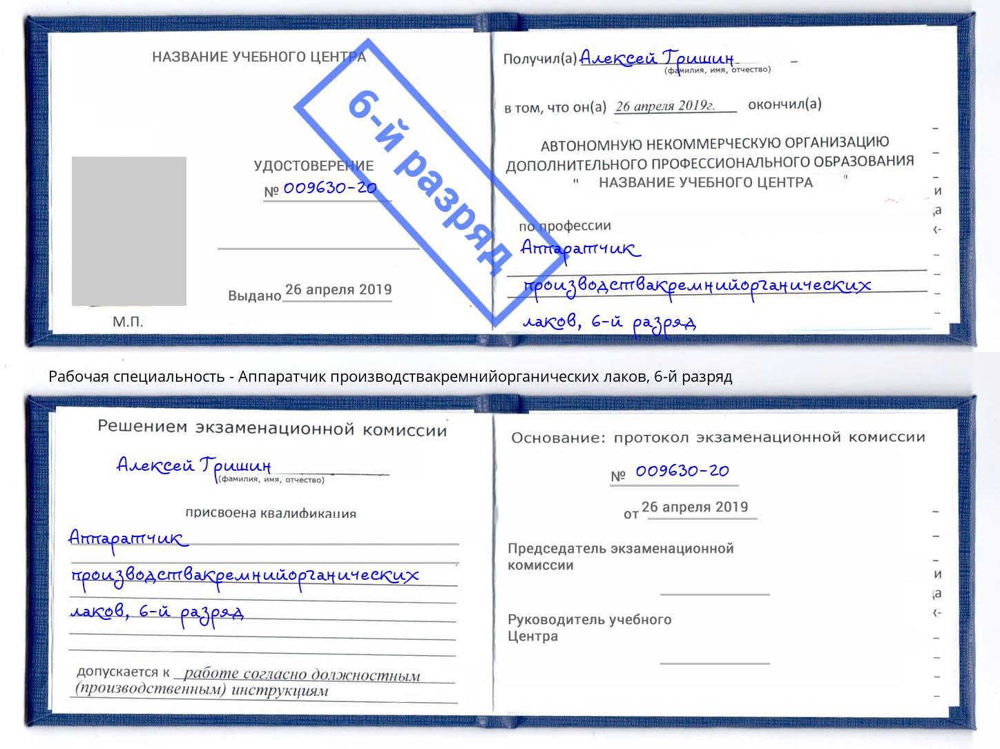 корочка 6-й разряд Аппаратчик производствакремнийорганических лаков Кумертау