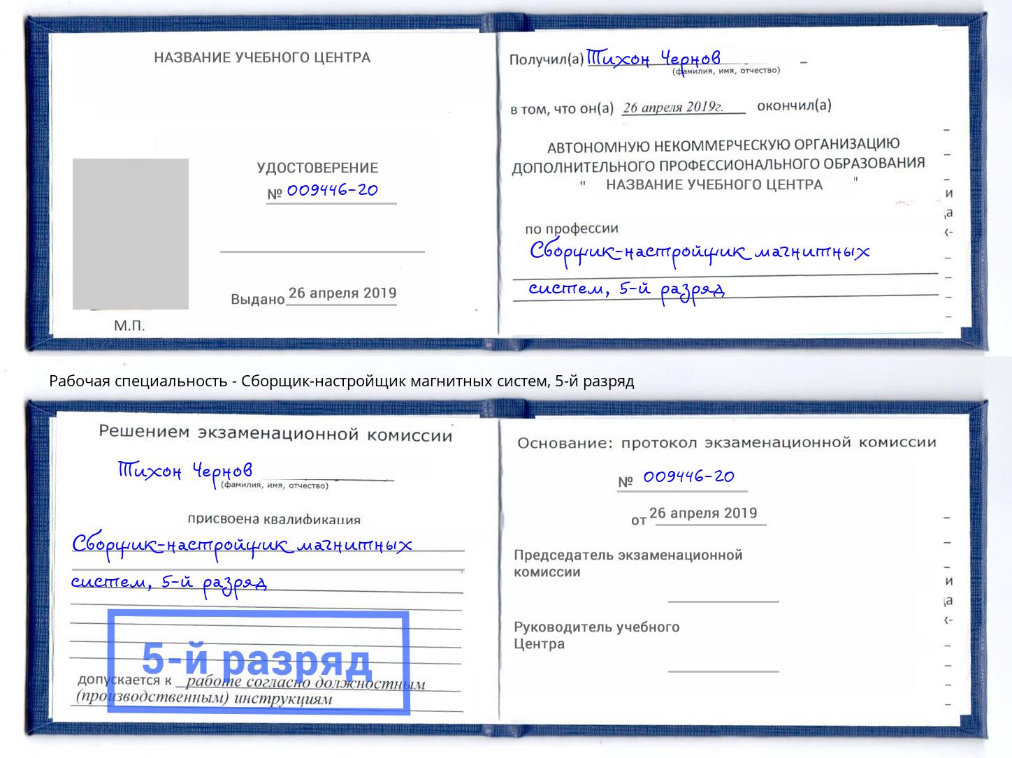 корочка 5-й разряд Сборщик-настройщик магнитных систем Кумертау