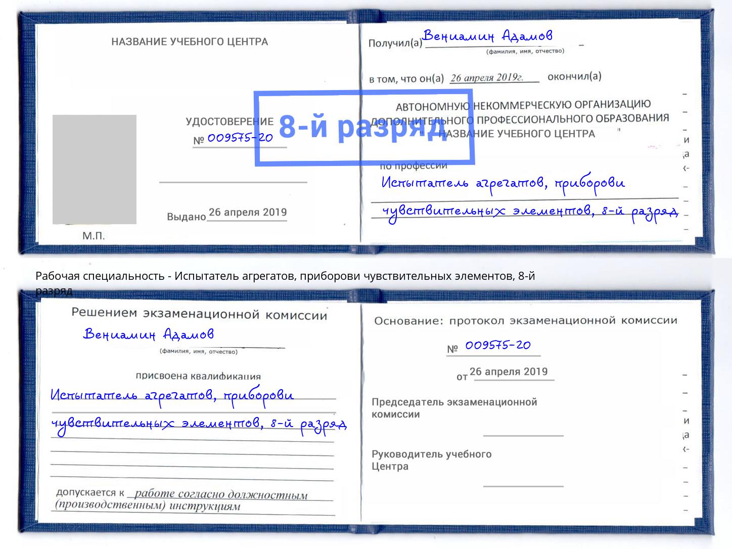 корочка 8-й разряд Испытатель агрегатов, приборови чувствительных элементов Кумертау